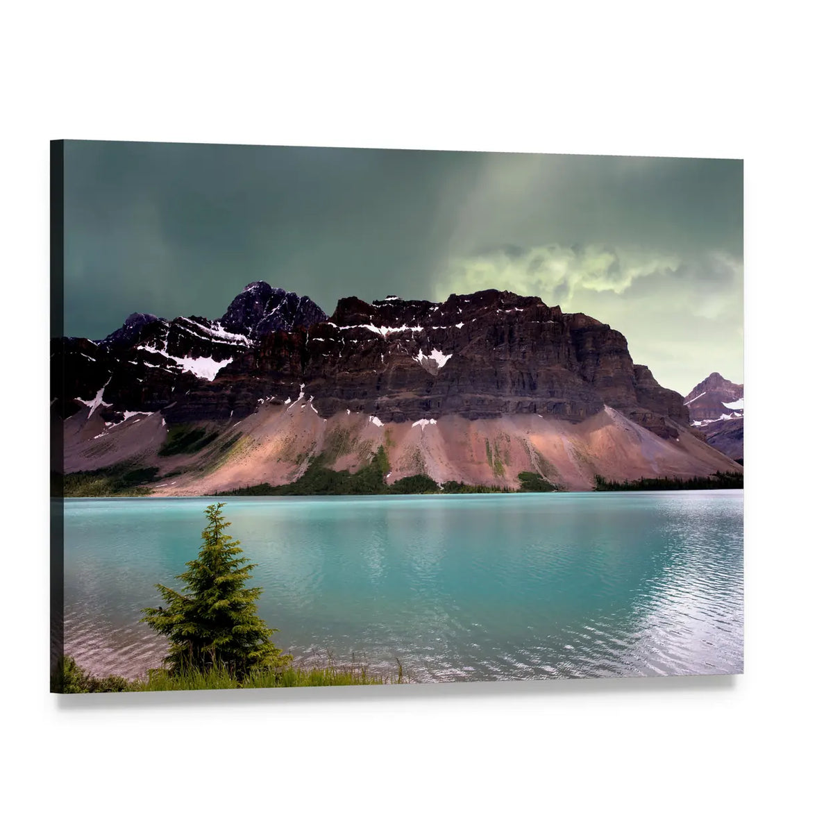 Turquoise Glacier Lake with Snow-capped Mountains Canvas Wall Art, single panel gallery wrapped canvas, angled product view