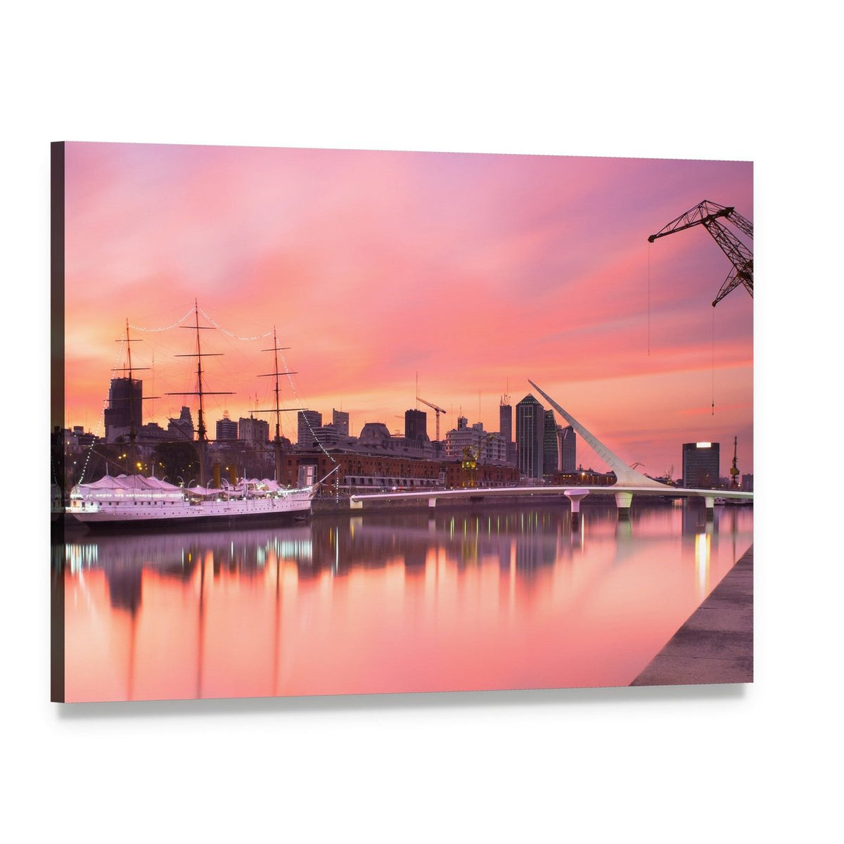 Puerto Madero at Sunset Canvas Wall Art, single panel gallery wrapped canvas, angled product view