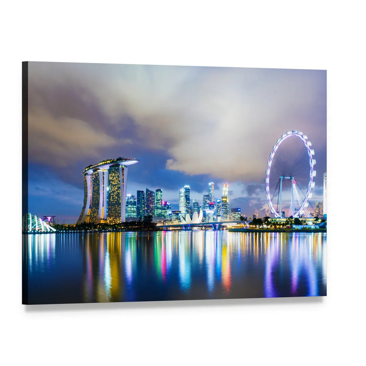 Singapore Skyline at Night Canvas Wall Art, single panel gallery wrapped canvas, angled product view