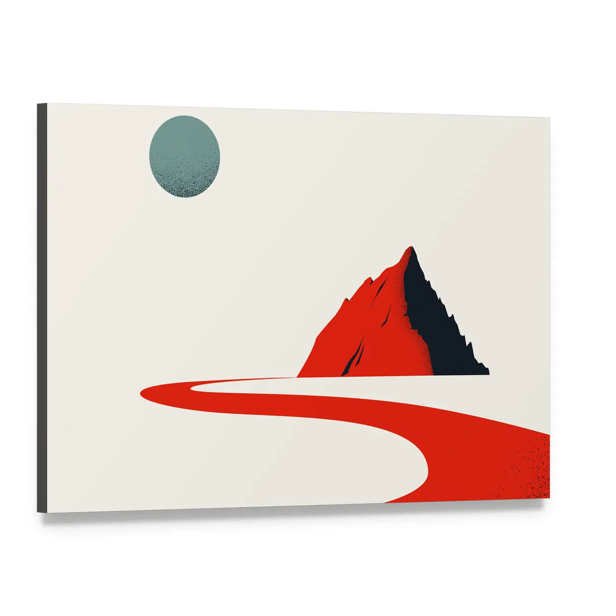 Solitary Figure on Red Path to Geometric Mountain Canvas Wall Art, single panel gallery wrapped canvas, angled product view