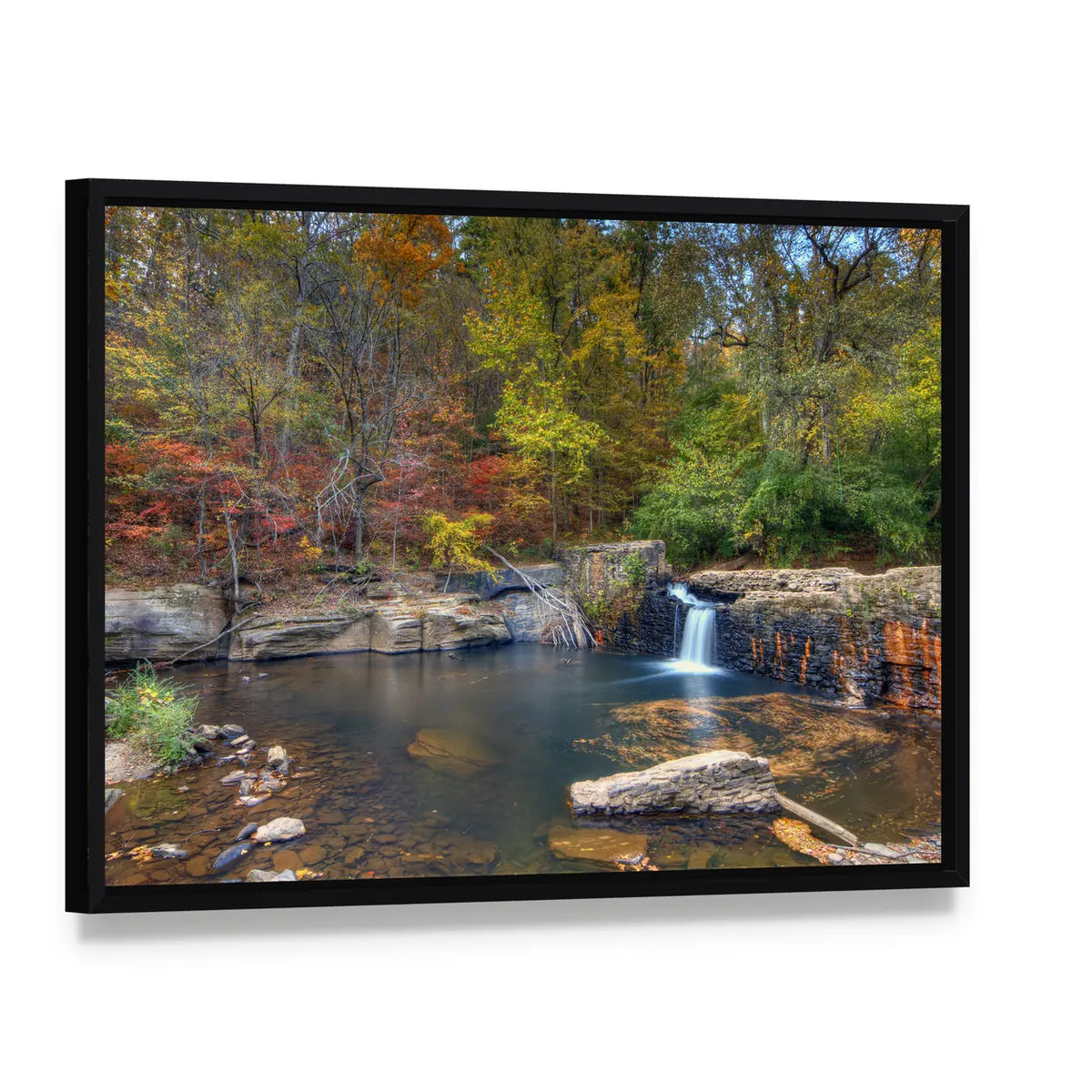Freeman Mill Park Near Atlanta In Georgia Canvas Wall Art, framed canvas in a black floater frame, angled product view