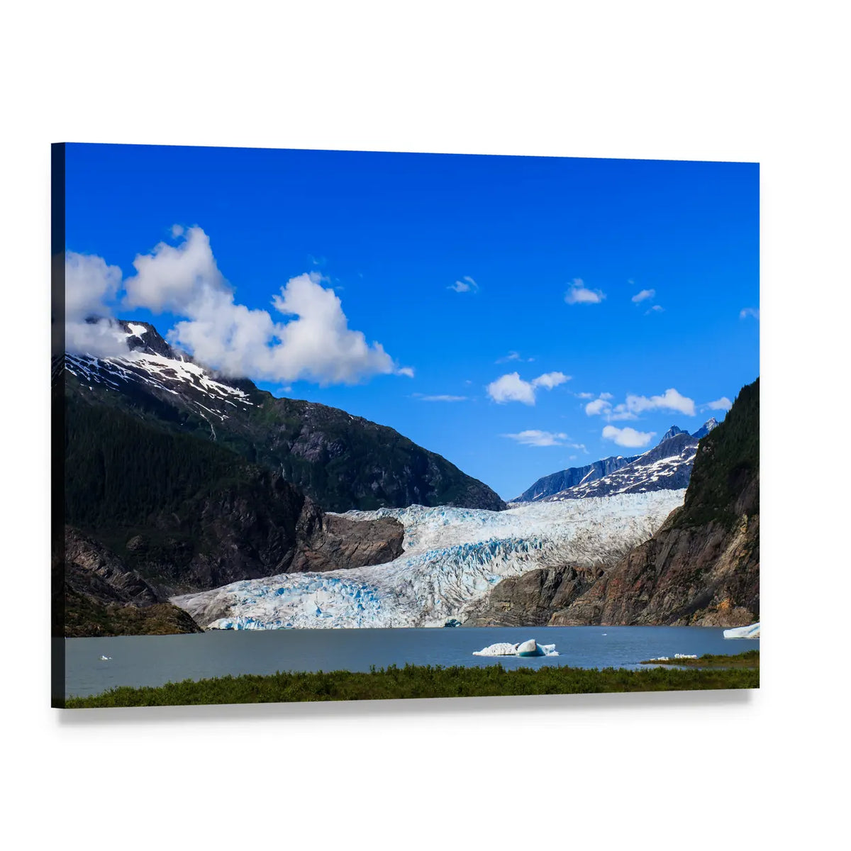 Mendenhall Glacier and Lake, Juneau Canvas Wall Art, single panel gallery wrapped canvas, angled product view