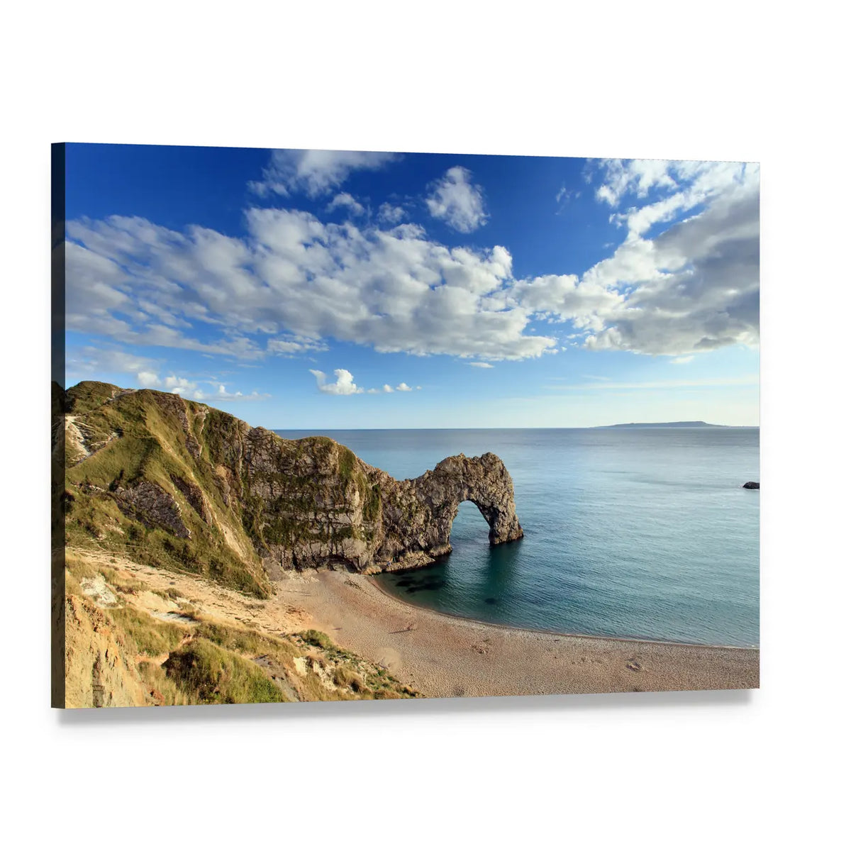 Durdle Door Coastal Arch Canvas Wall Art, single panel gallery wrapped canvas, angled product view