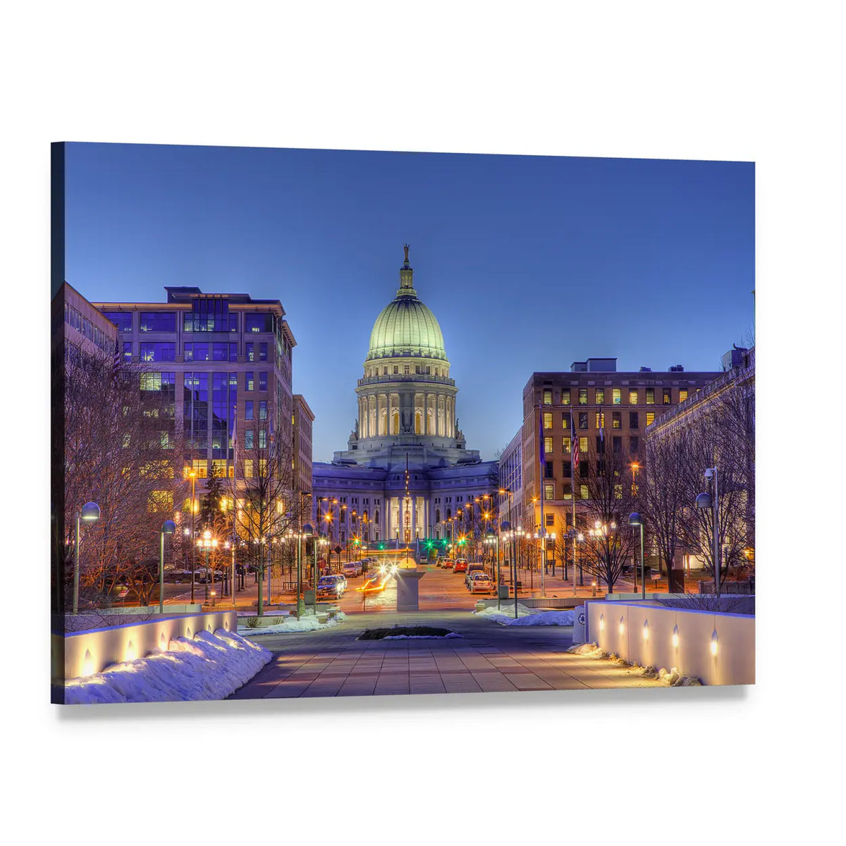 Wisconsin State Capitol at Twilight Canvas Wall Art, single panel gallery wrapped canvas, angled product view