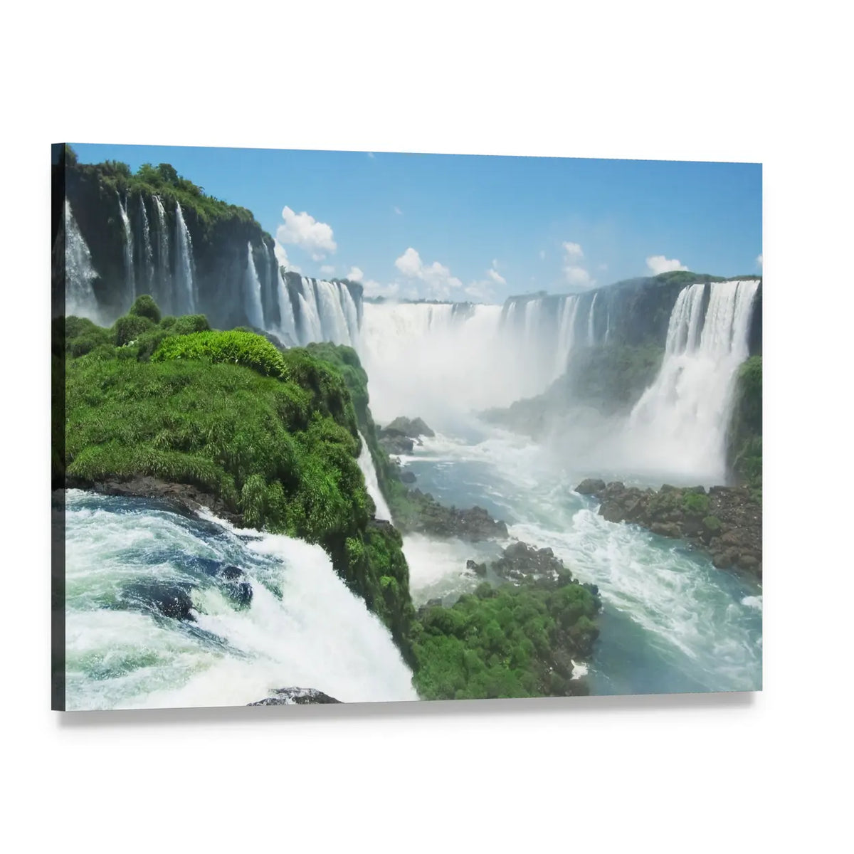 Iguazu Waterfall Canvas Wall Art, single panel gallery wrapped canvas, angled product view