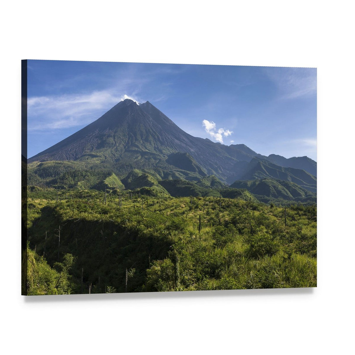 Mount Merapi Volcano Over Lush Green Slopes Canvas Wall Art, single panel gallery wrapped canvas, angled product view