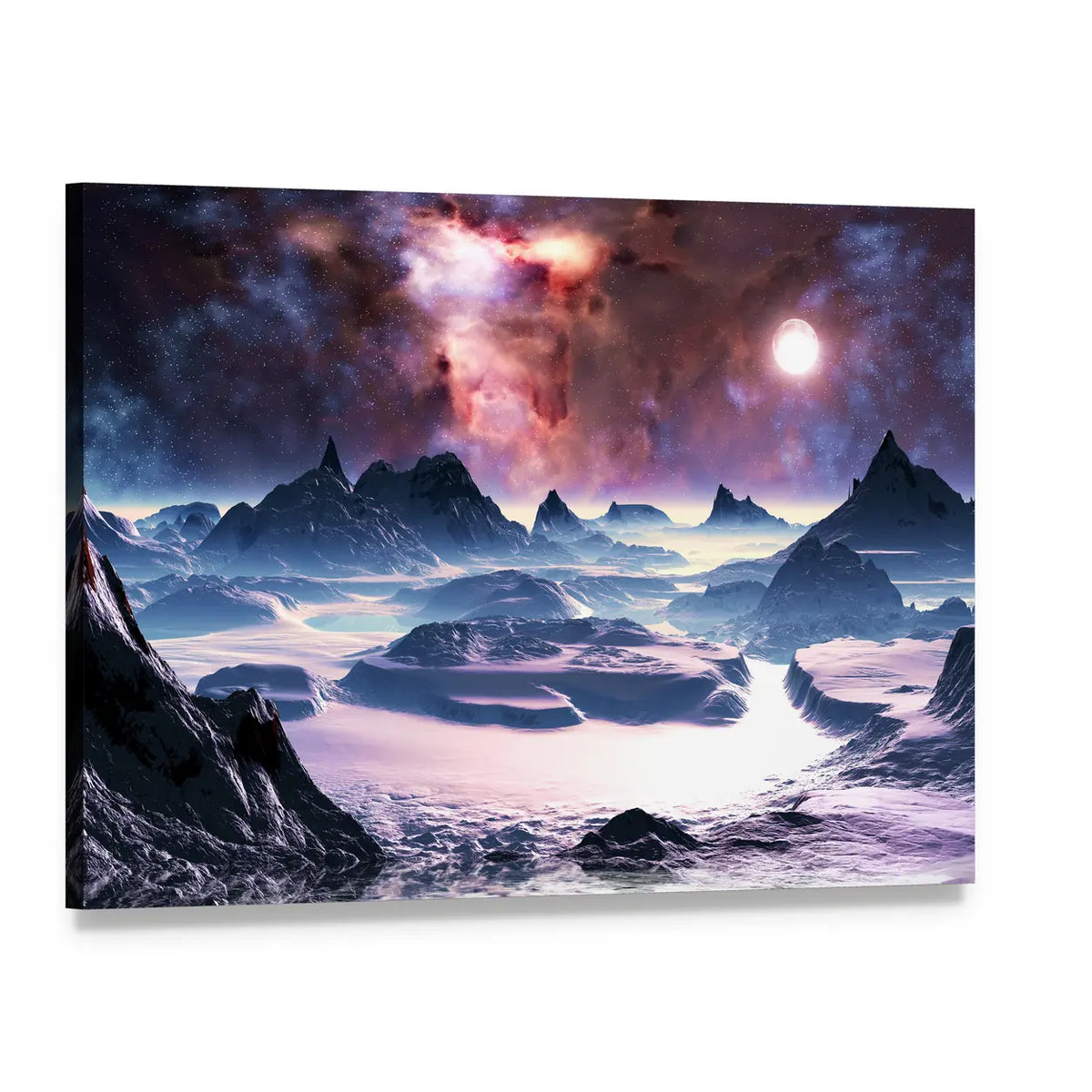 Winter Aurora Over Alien Landscape Canvas Wall Art, single panel gallery wrapped canvas, angled product view