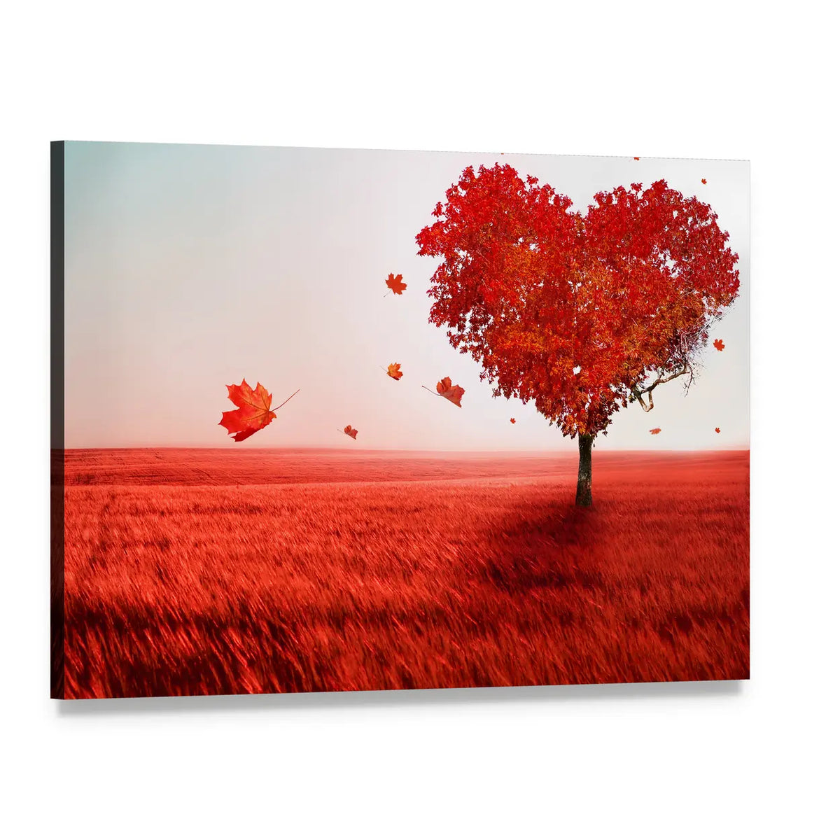 Heart-shaped Tree in Autumn Field Canvas Wall Art, single panel gallery wrapped canvas, angled product view