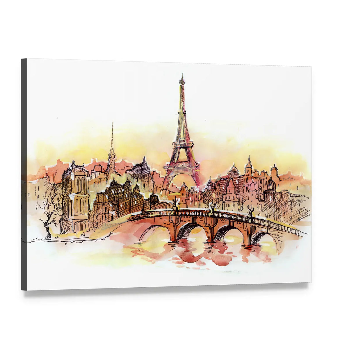 Paris Sunset Skyline with Eiffel Tower Canvas Wall Art, single panel gallery wrapped canvas, angled product view