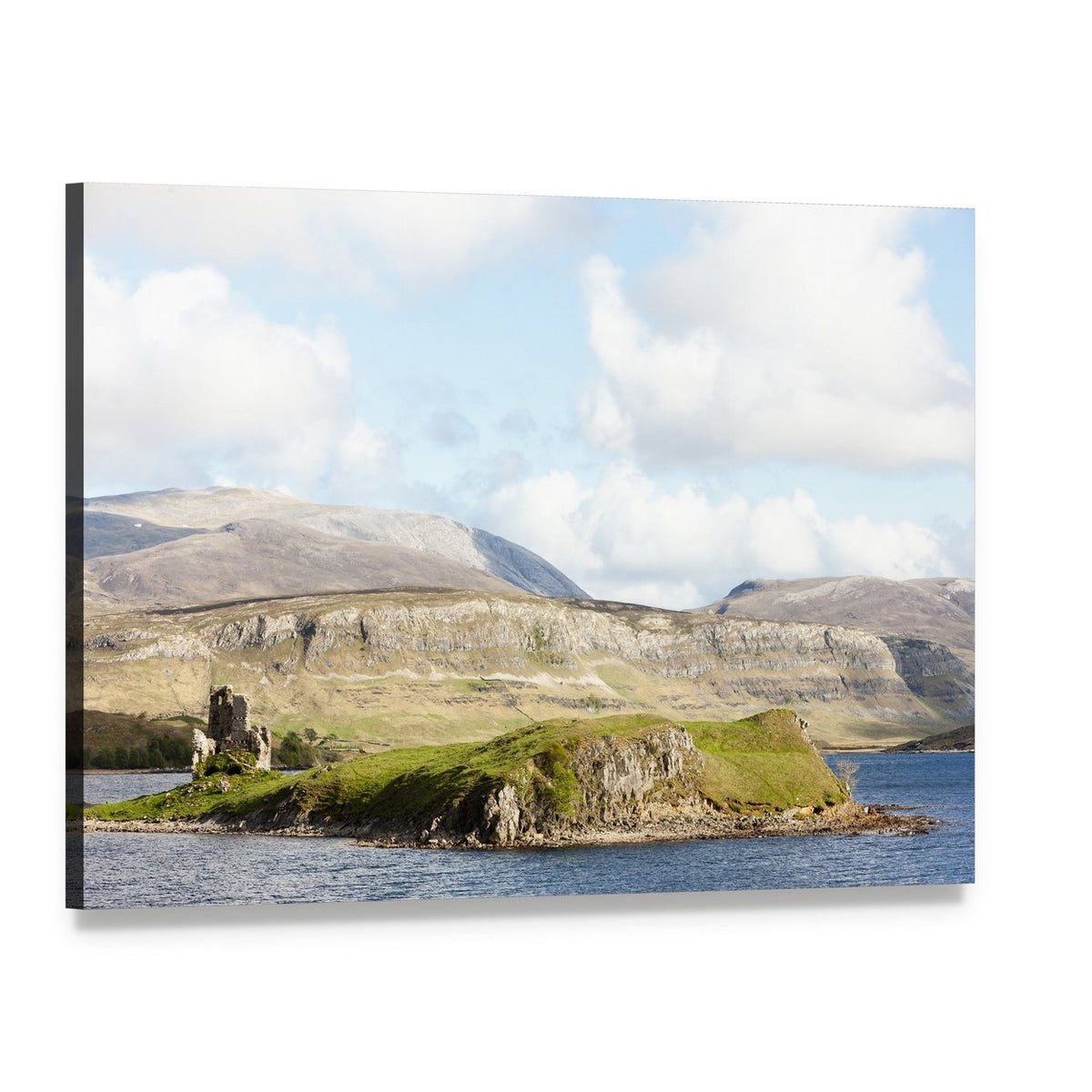 Ruins of Ardvreck Castle Canvas Wall Art, single panel gallery wrapped canvas, angled product view