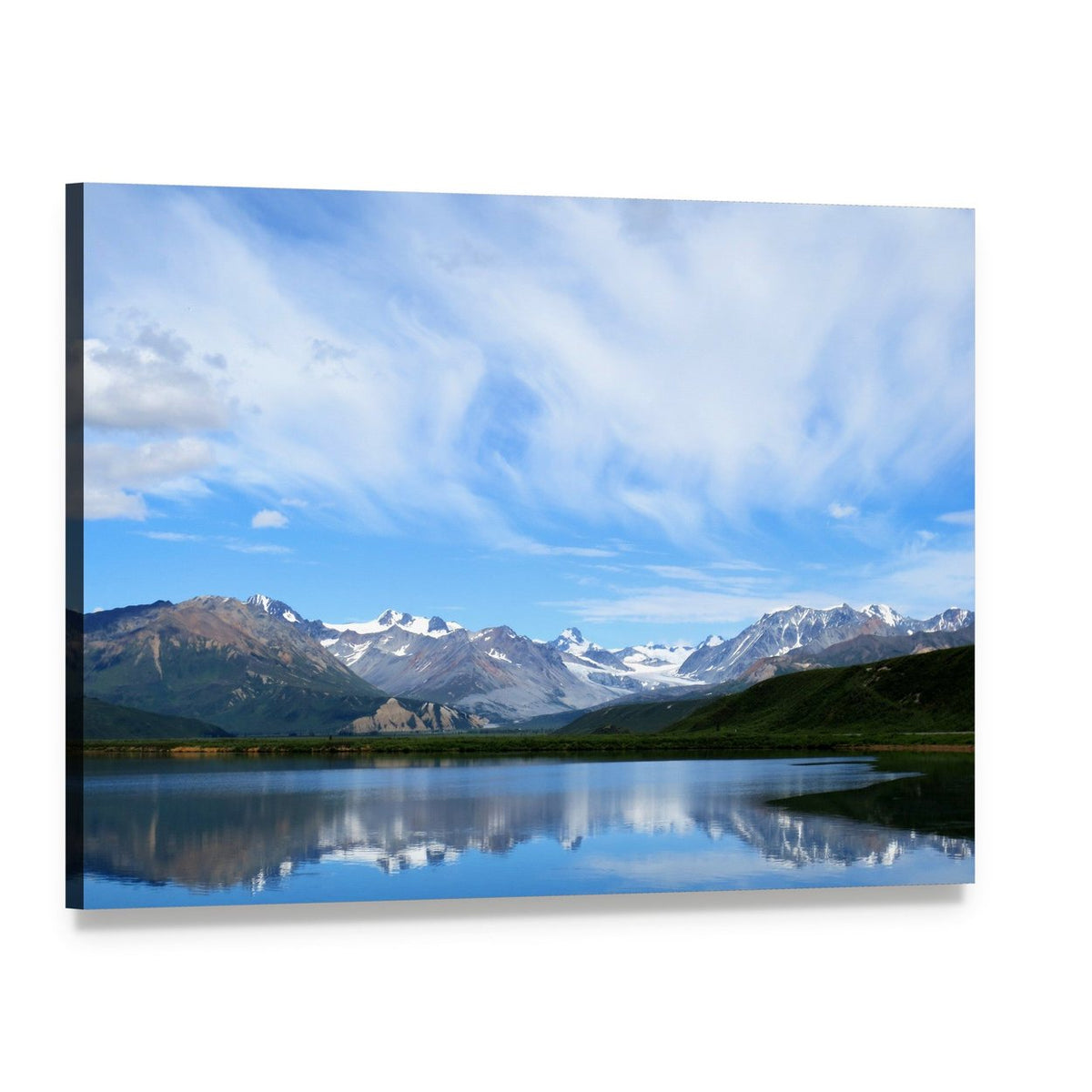 Snow-capped Mountain Lake Canvas Wall Art, single panel gallery wrapped canvas, angled product view