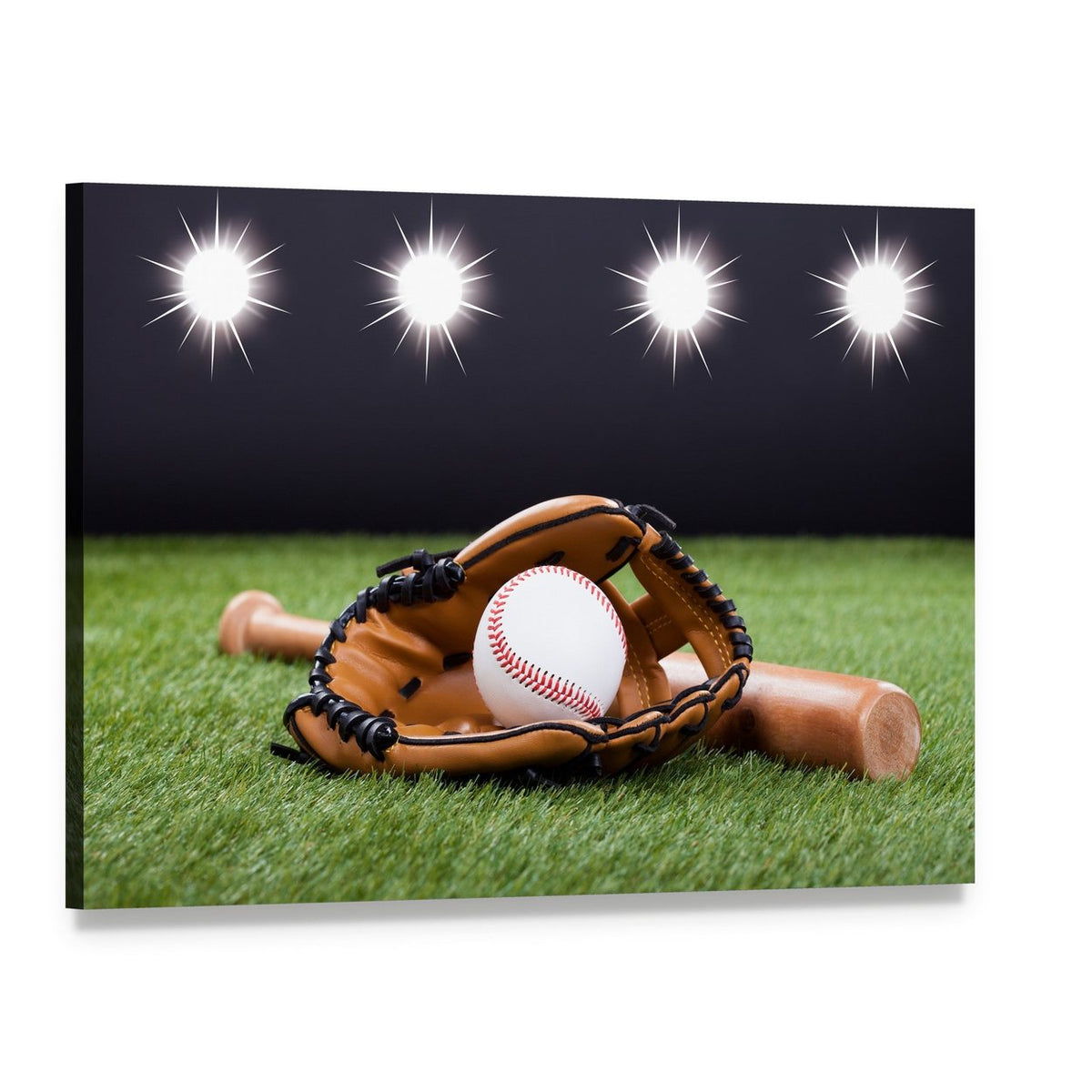 Baseball Equipment Canvas Wall Art, single panel gallery wrapped canvas, angled product view