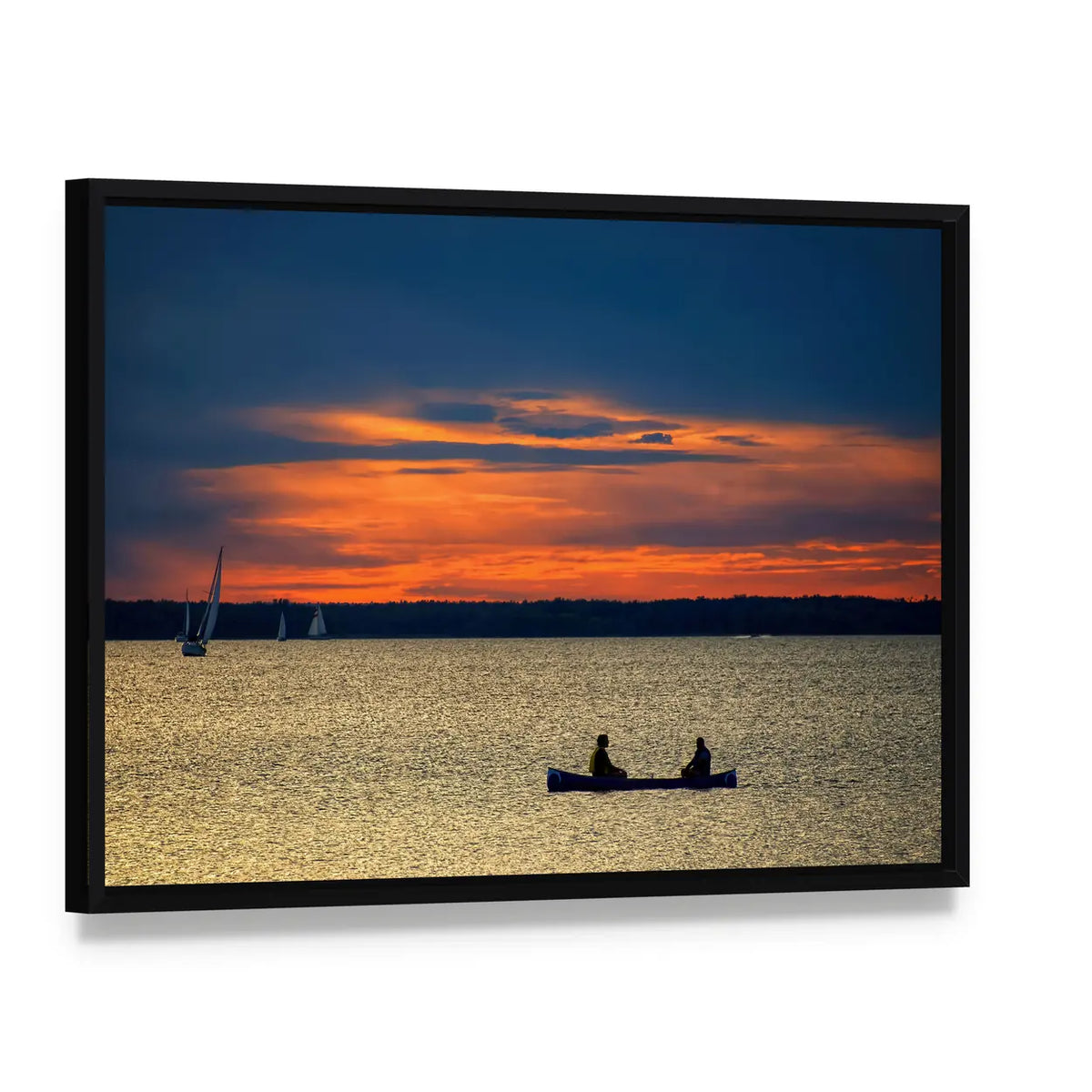 Sunset Over Ottawa River Canvas Wall Art, framed canvas in a black floater frame, angled product view