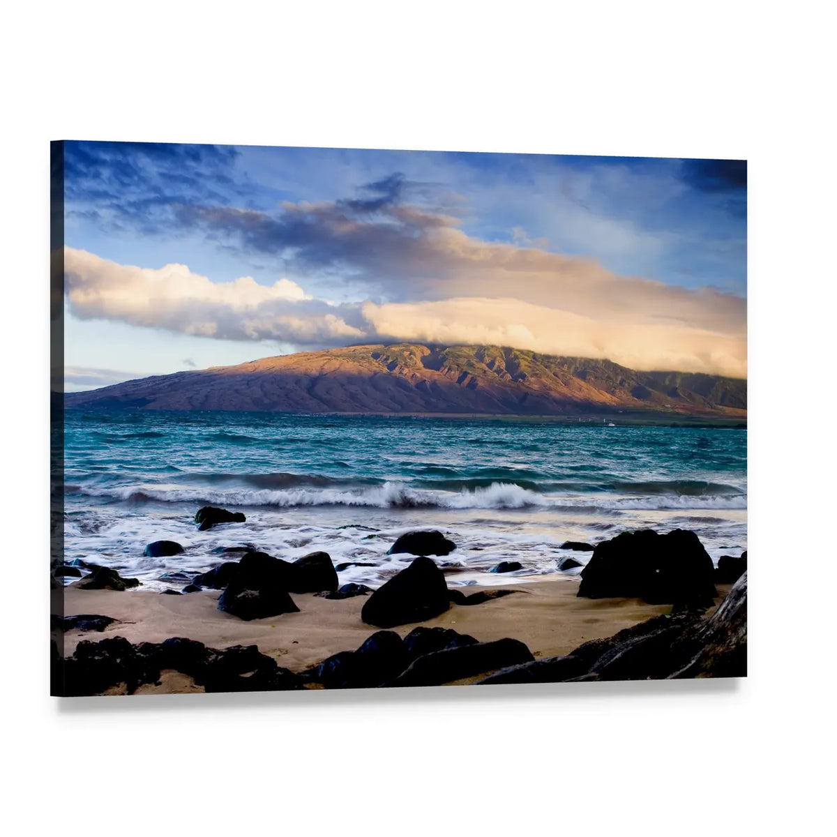 Oahu Coastline with Volcanic Rocks Canvas Wall Art, single panel gallery wrapped canvas, angled product view