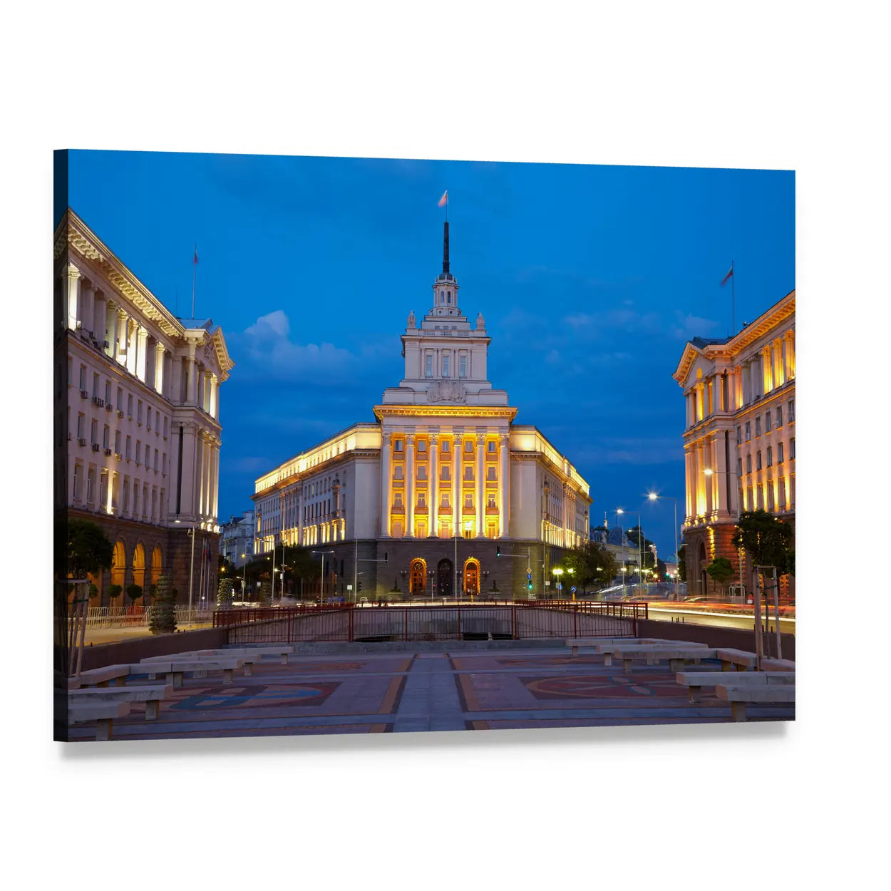 Sofia City Center at Night Canvas Wall Art, single panel gallery wrapped canvas, angled product view