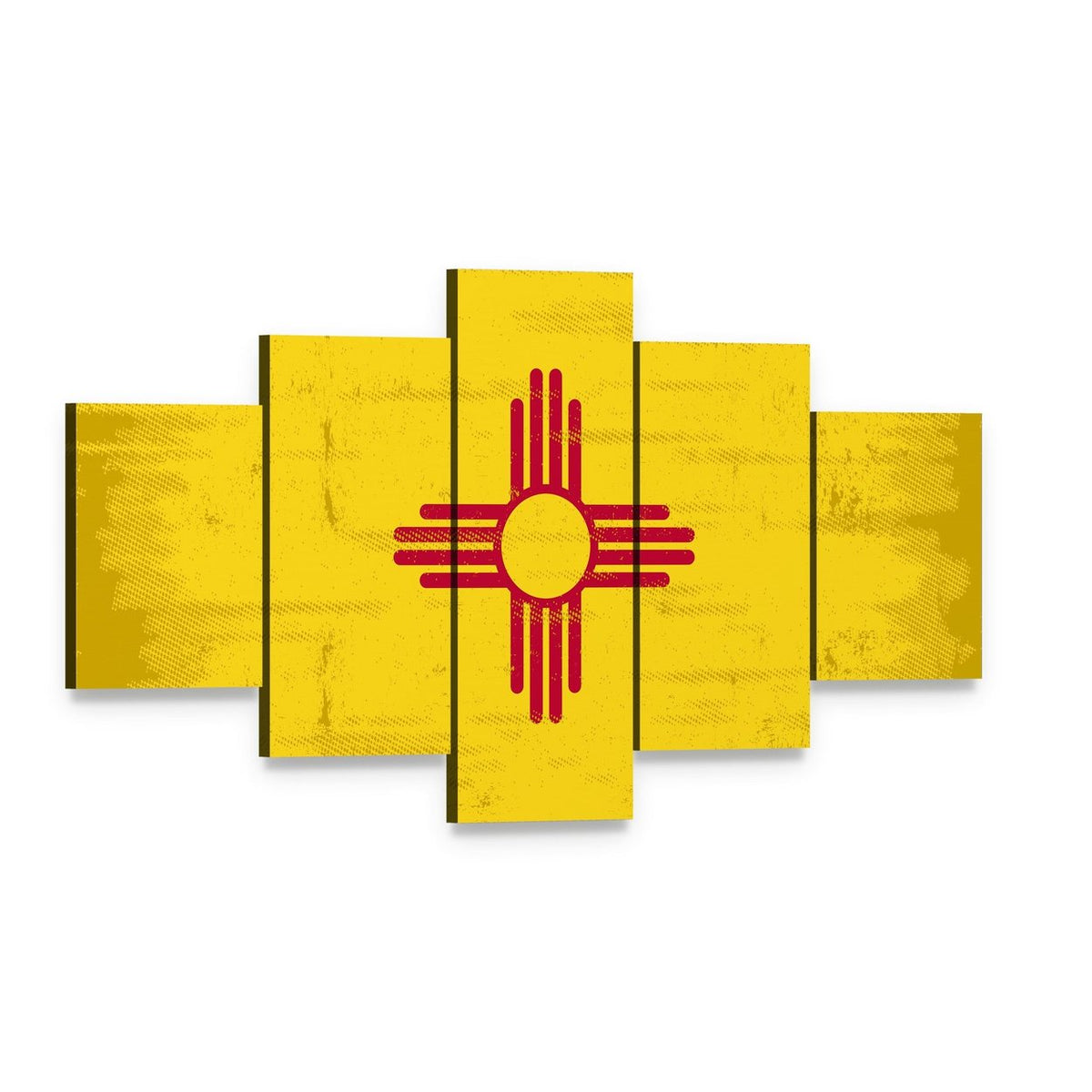 New Mexico State Flag Canvas Wall Art, 5 panel 5 Star layout gallery wrapped canvas set, angled product view