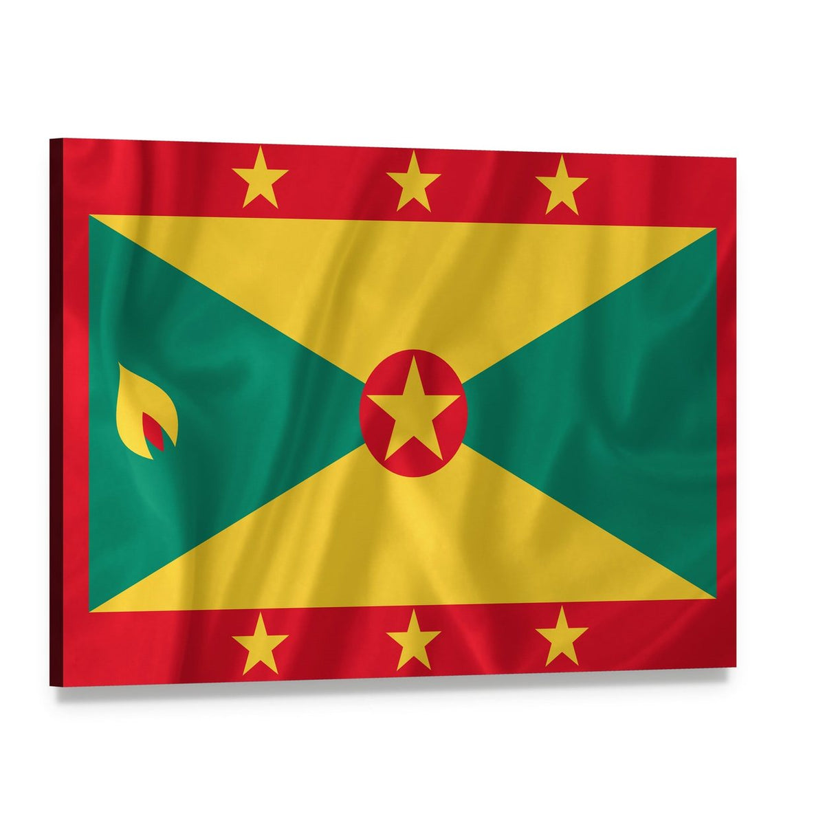 Waving Grenada Flag Canvas Wall Art, single panel gallery wrapped canvas, angled product view