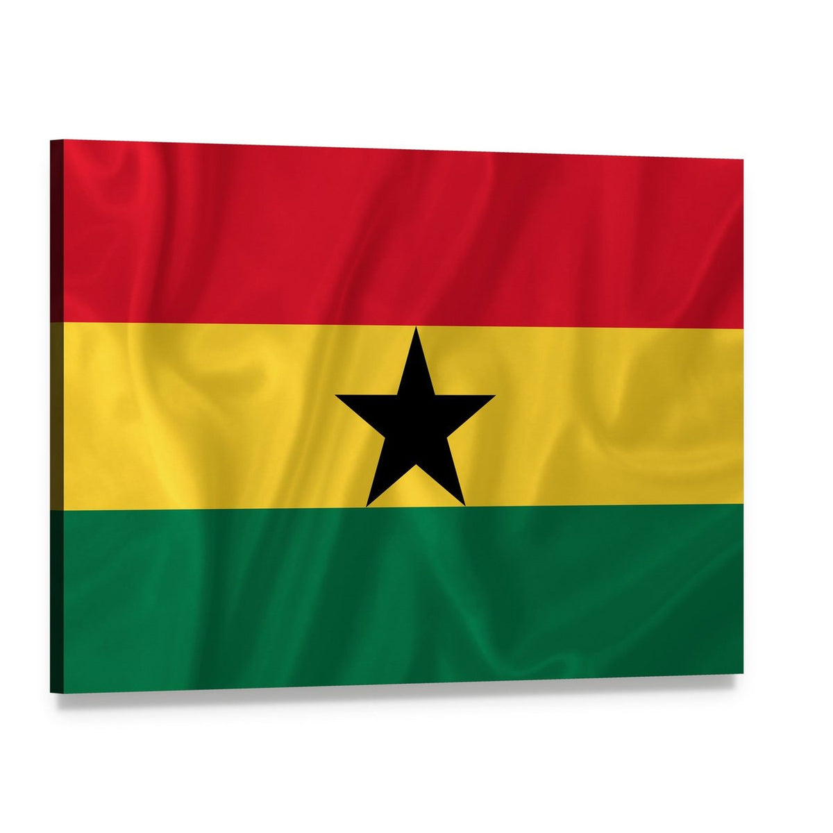 Waving Ghana Flag with Black Star Canvas Wall Art, single panel gallery wrapped canvas, angled product view