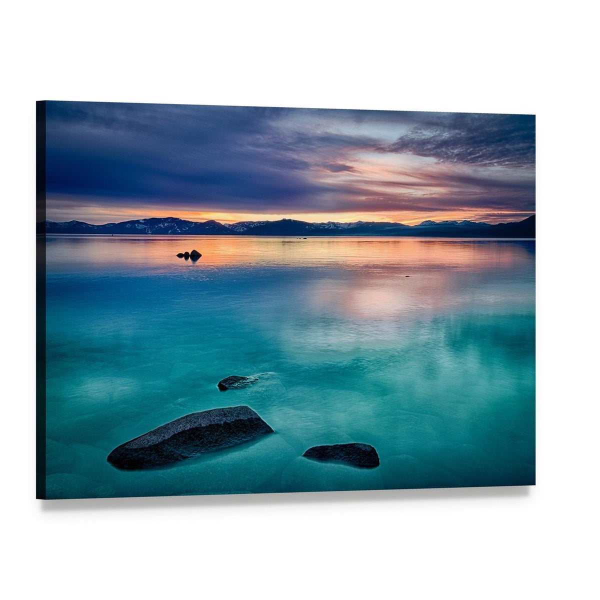 Cloud Reflections on Snow-capped Mountain Lake Canvas Wall Art, single panel gallery wrapped canvas, angled product view