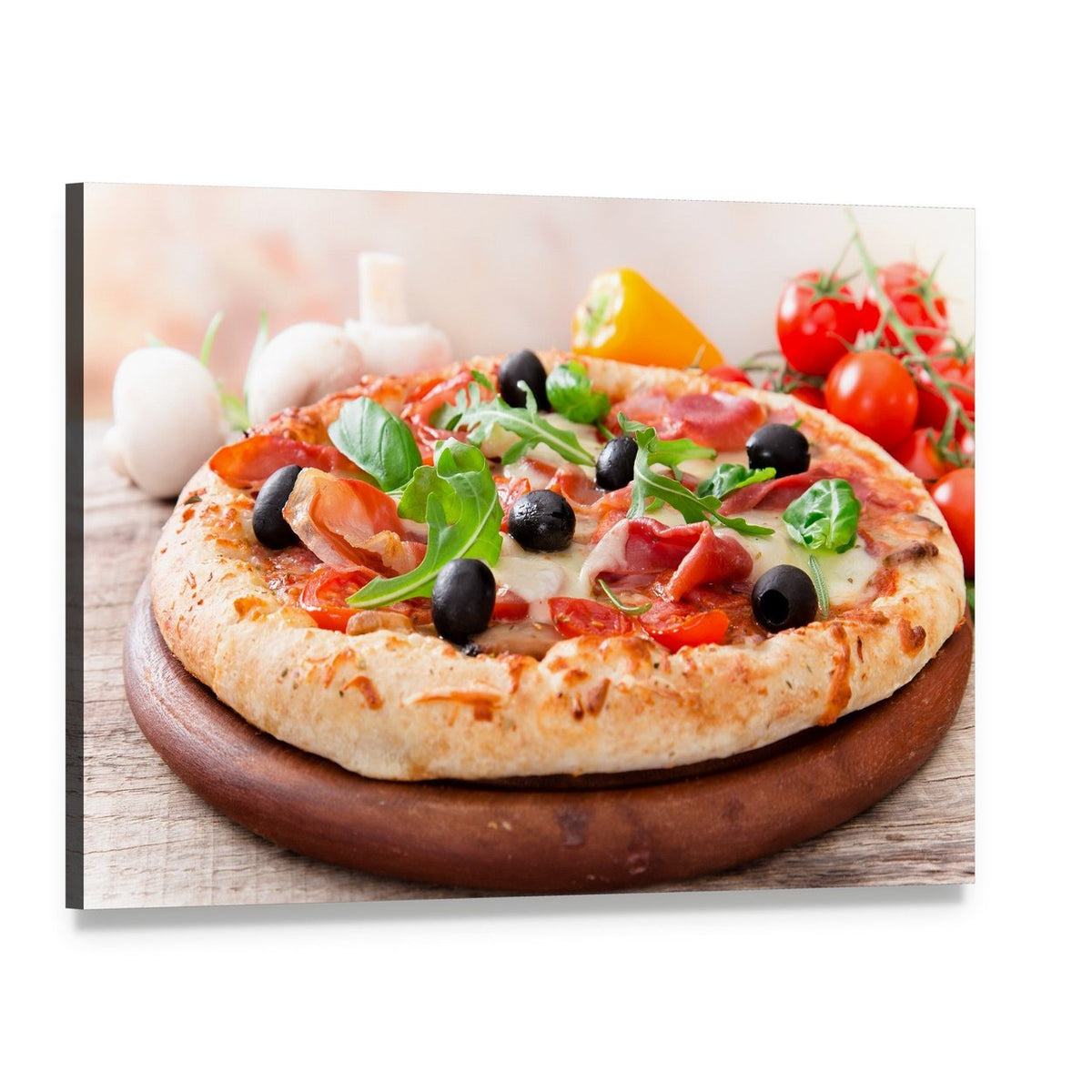 Italian Pizza with Prosciutto and Arugula Canvas Wall Art, single panel gallery wrapped canvas, angled product view