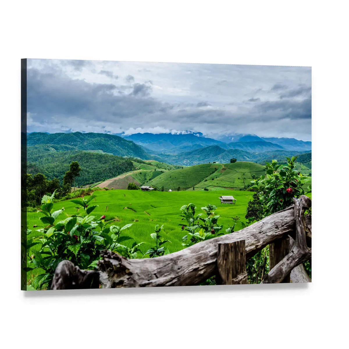 Rice Terraces with Hazy Mountains Canvas Wall Art, single panel gallery wrapped canvas, angled product view