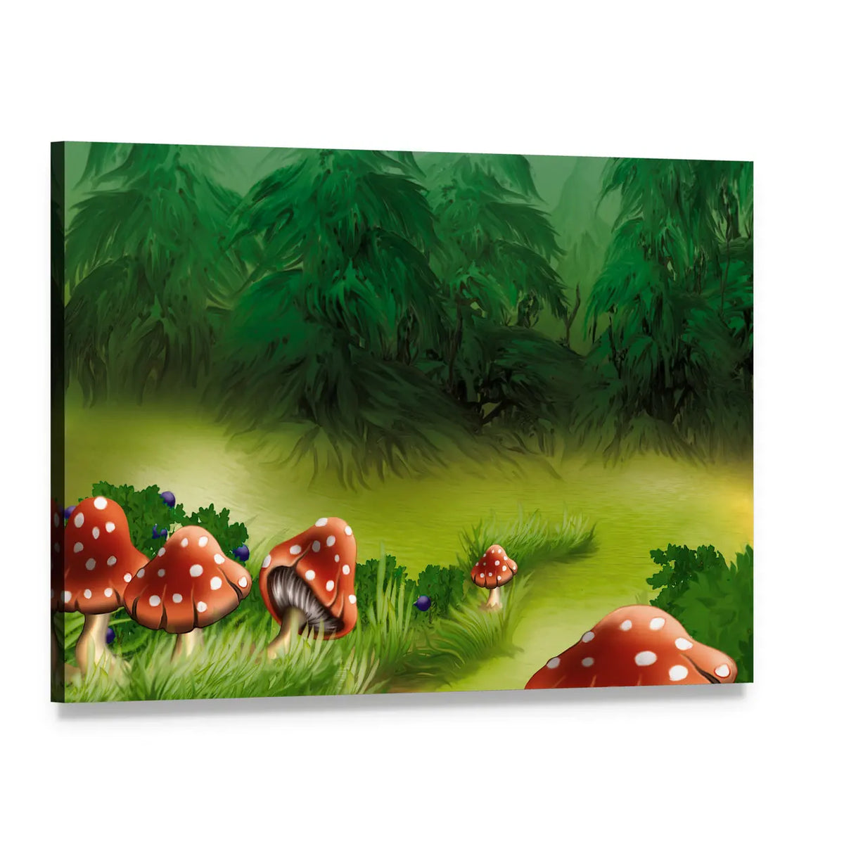 Fly Agaric Mushroom Illustration Canvas Wall Art, single panel gallery wrapped canvas, angled product view