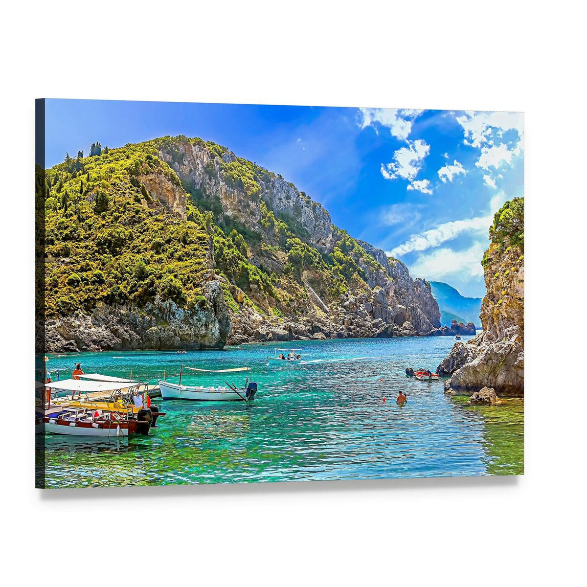 Greek Cliffside Coastline Canvas Wall Art, single panel gallery wrapped canvas, angled product view