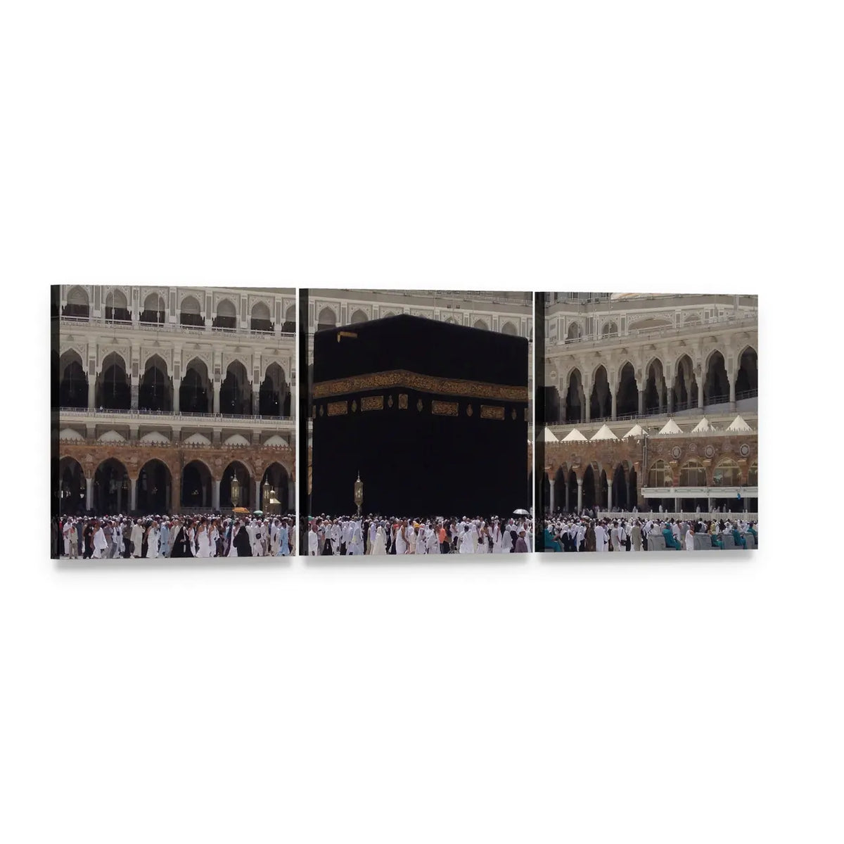 Kaaba at Masjid Al-haram, Mecca Panoramic Canvas Wall Art, 3 panel 3 Piece layout gallery wrapped canvas set, angled product view