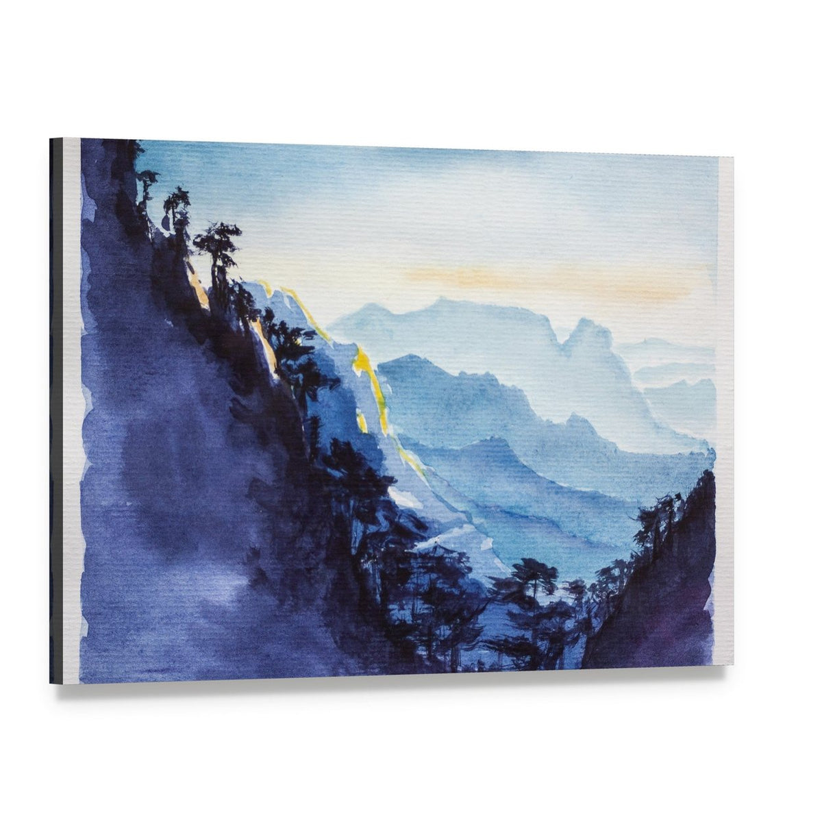 Mountains and Forest Watercolor Canvas Wall Art, single panel gallery wrapped canvas, angled product view