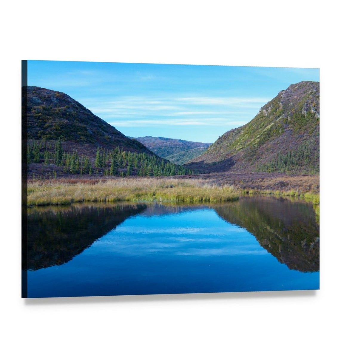 Autumn Reflection at Wonder Lake Canvas Wall Art, single panel gallery wrapped canvas, angled product view
