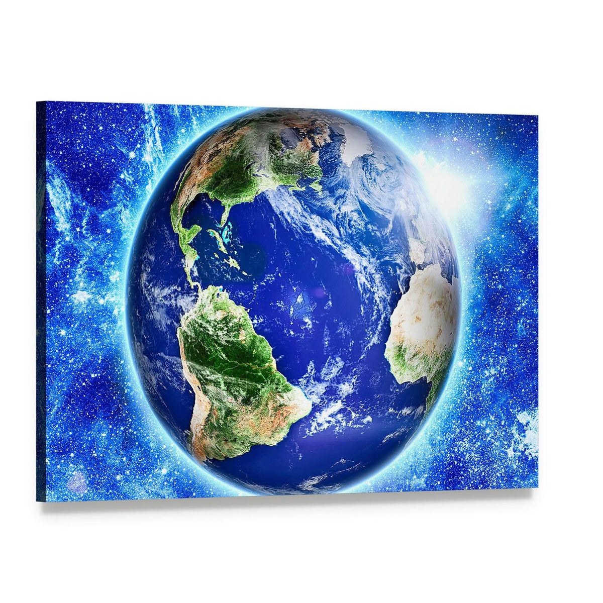 Blue Planet Earth from Space Canvas Wall Art, single panel gallery wrapped canvas, angled product view