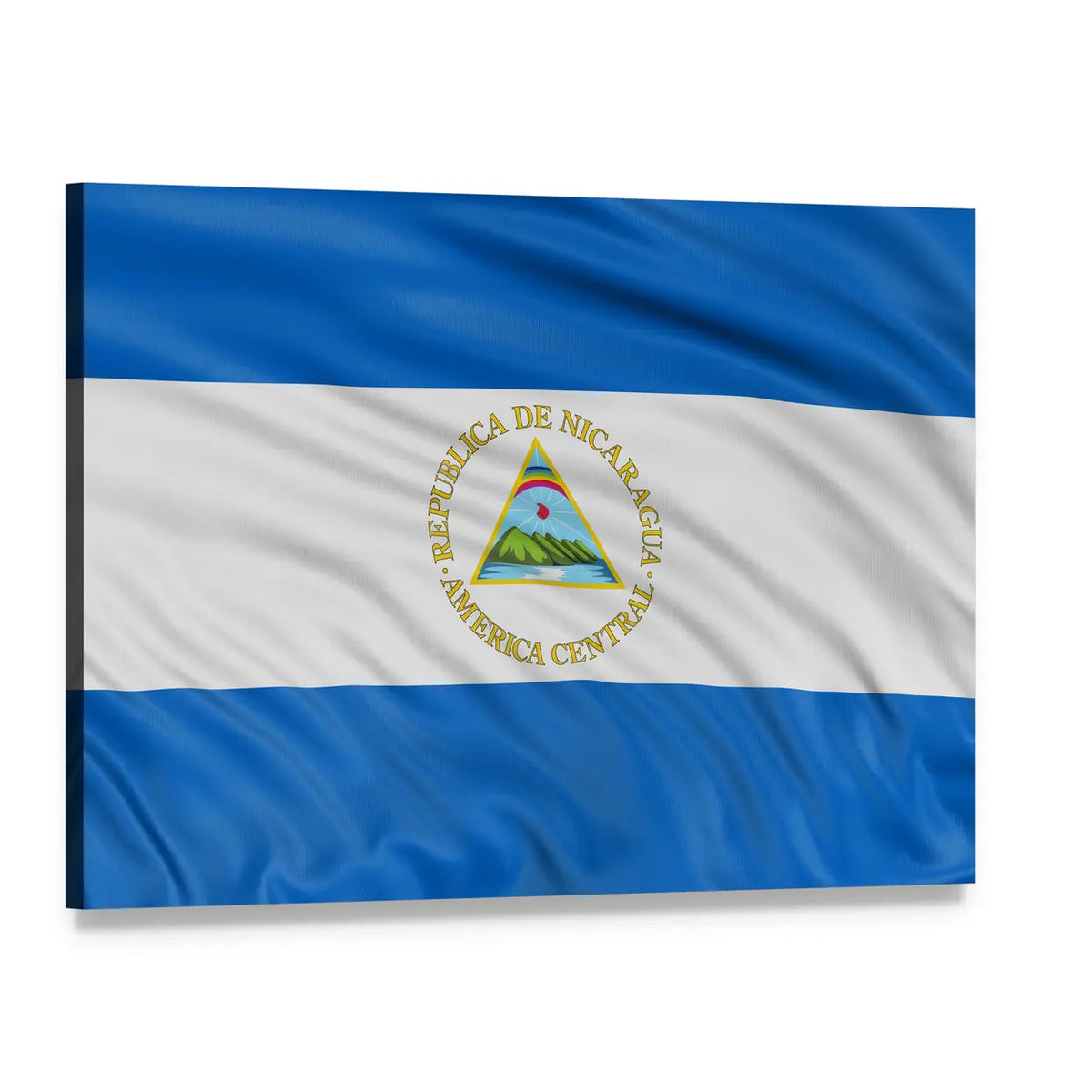 Waving Nicaragua Flag Canvas Wall Art, single panel gallery wrapped canvas, angled product view