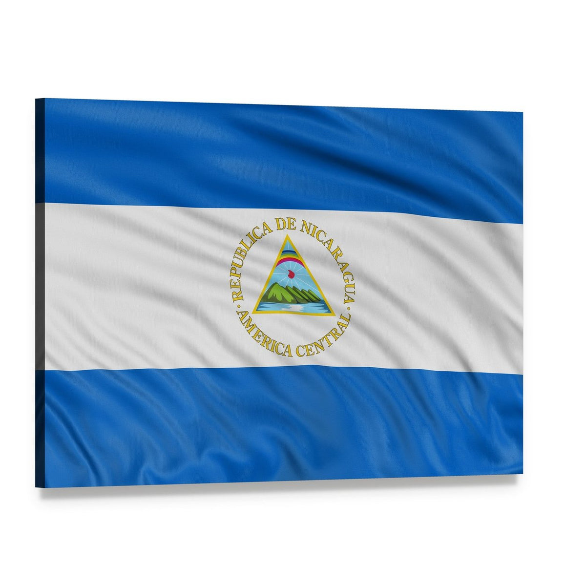 Waving Nicaragua Flag Canvas Wall Art, single panel gallery wrapped canvas, angled product view