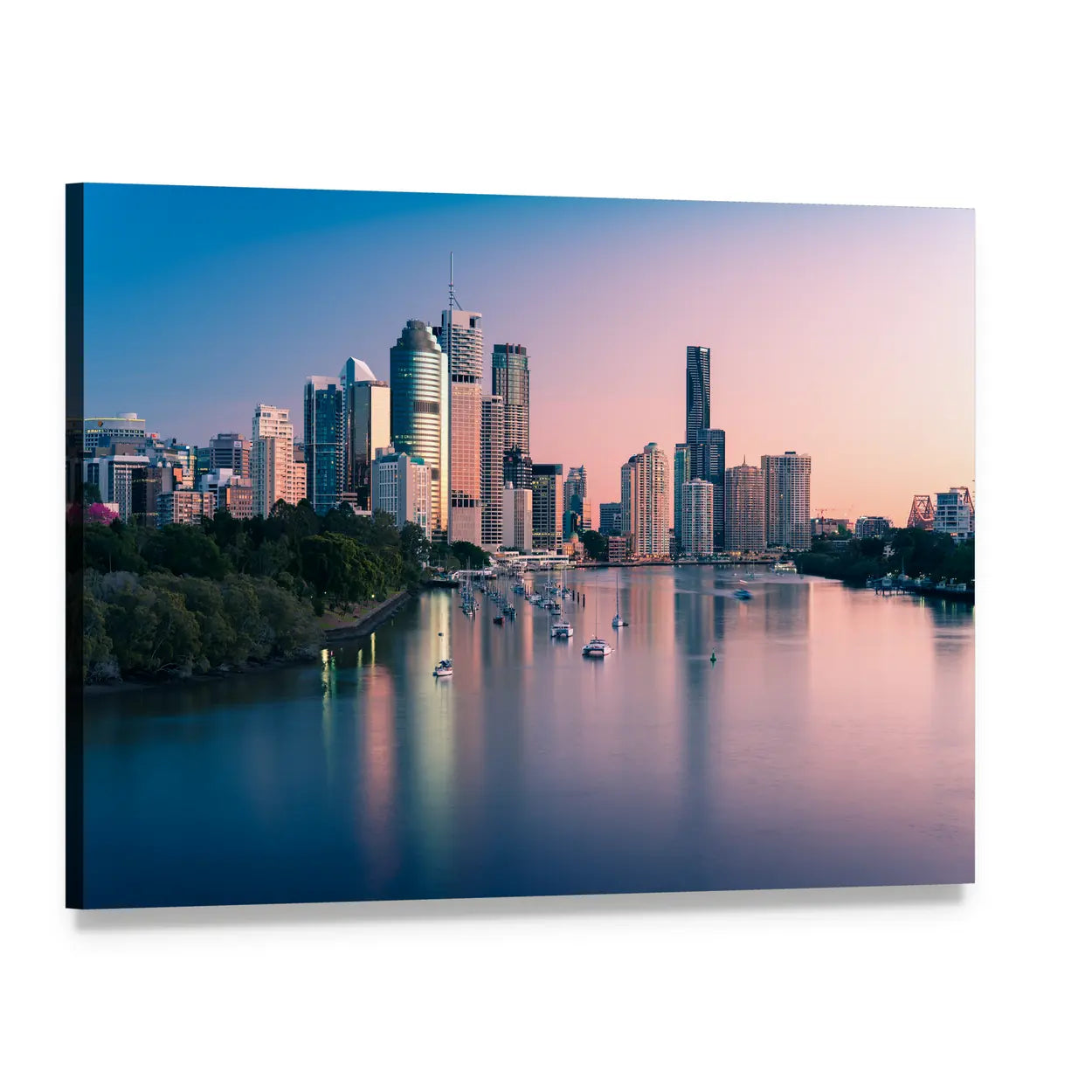 Brisbane Downtown At Sunrise Canvas Wall Art, single panel gallery wrapped canvas, angled product view