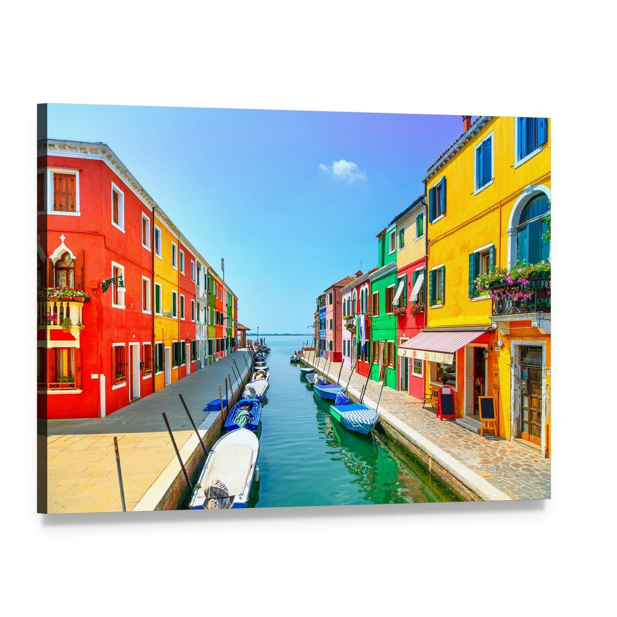 Burano Canal with Colorful Houses Canvas Wall Art, single panel gallery wrapped canvas, angled product view