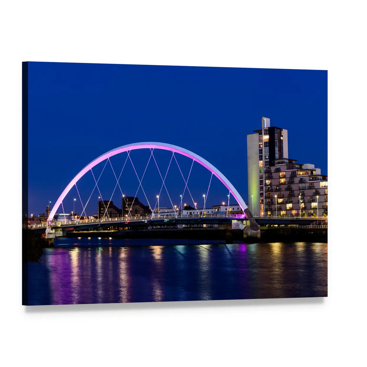 Glowing Pink Arch Bridge at Dusk Canvas Wall Art, single panel gallery wrapped canvas, angled product view