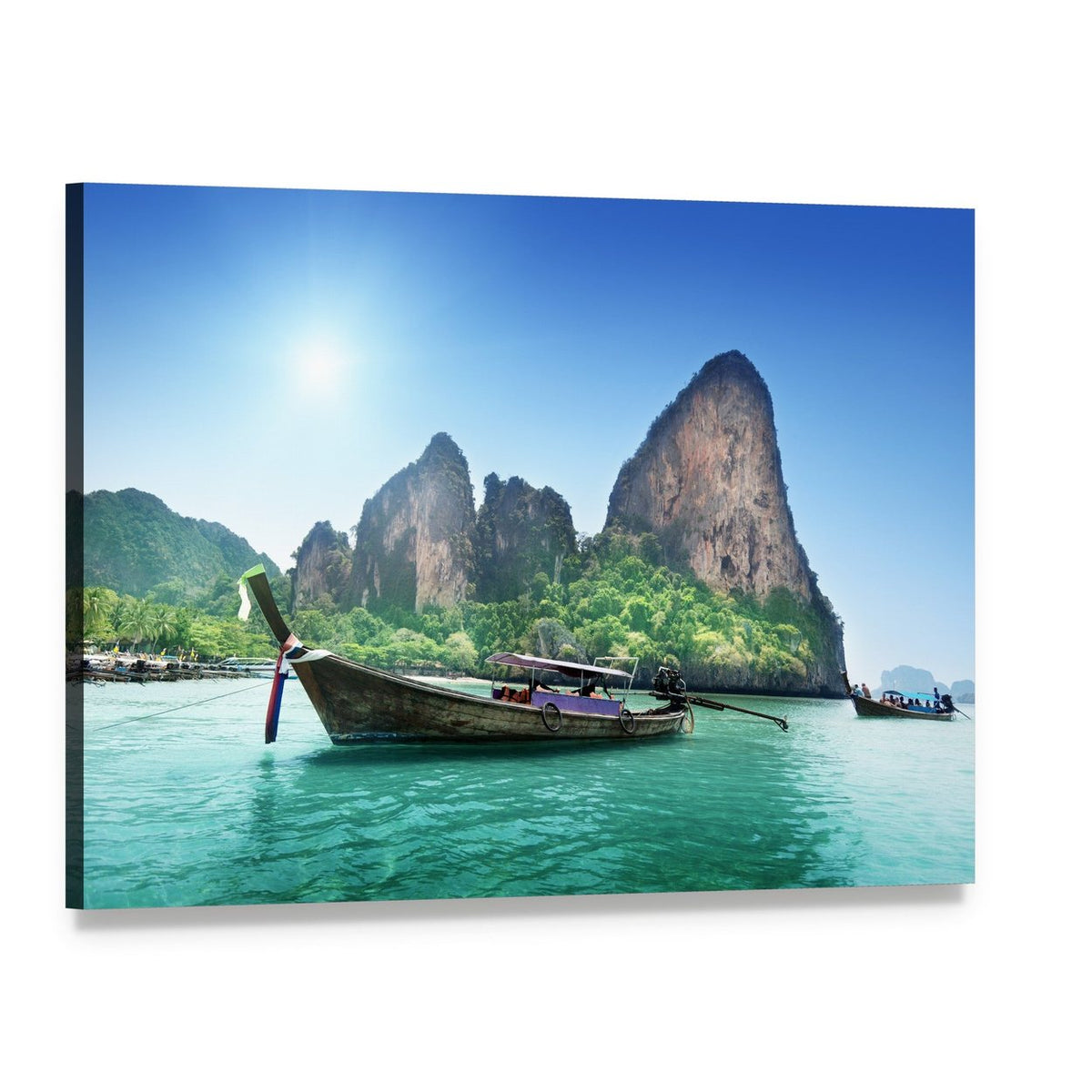 Longtail Boat on Railay Beach Canvas Wall Art, single panel gallery wrapped canvas, angled product view