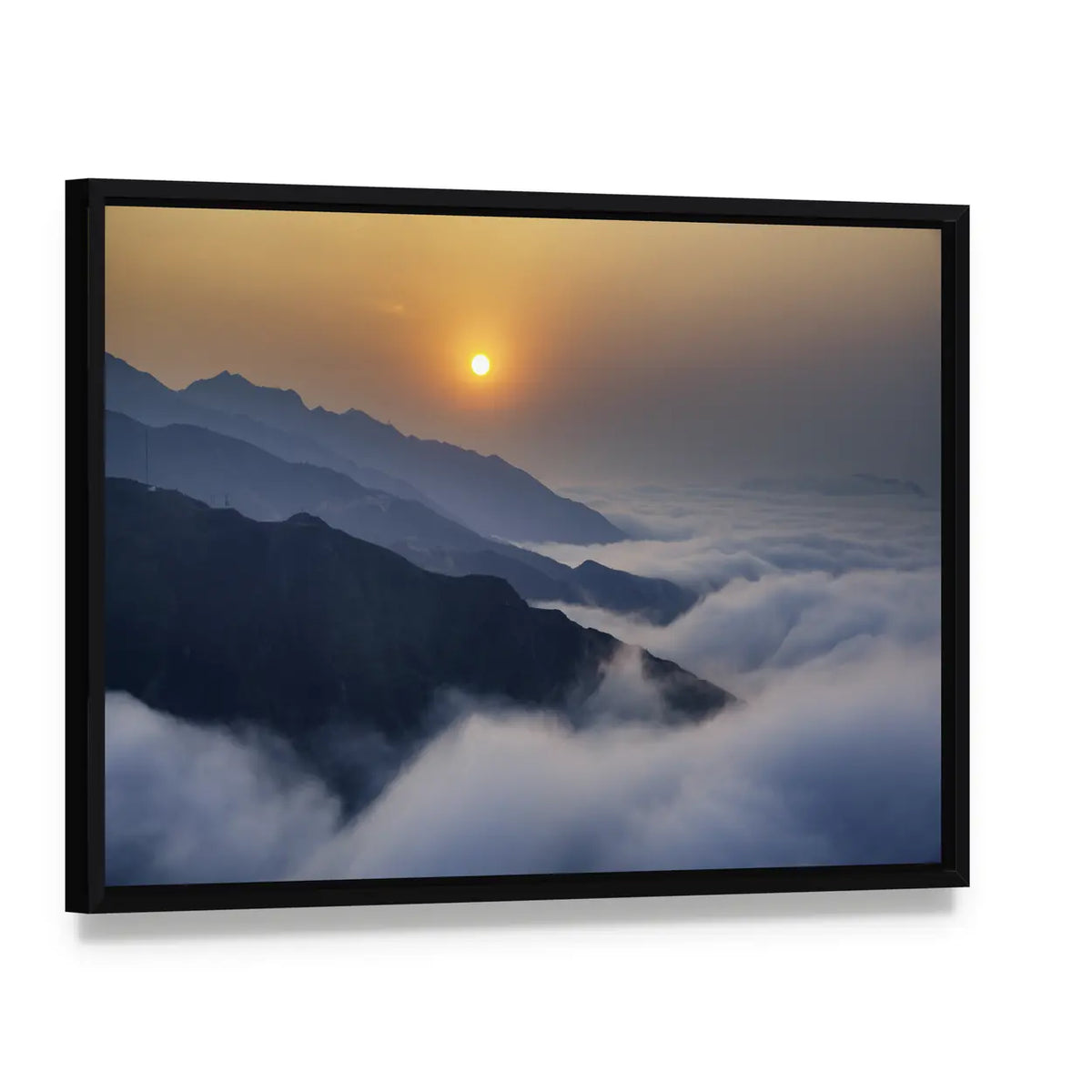 Ta Xua Mountain Range at Sunset Canvas Wall Art, framed canvas in a black floater frame, angled product view
