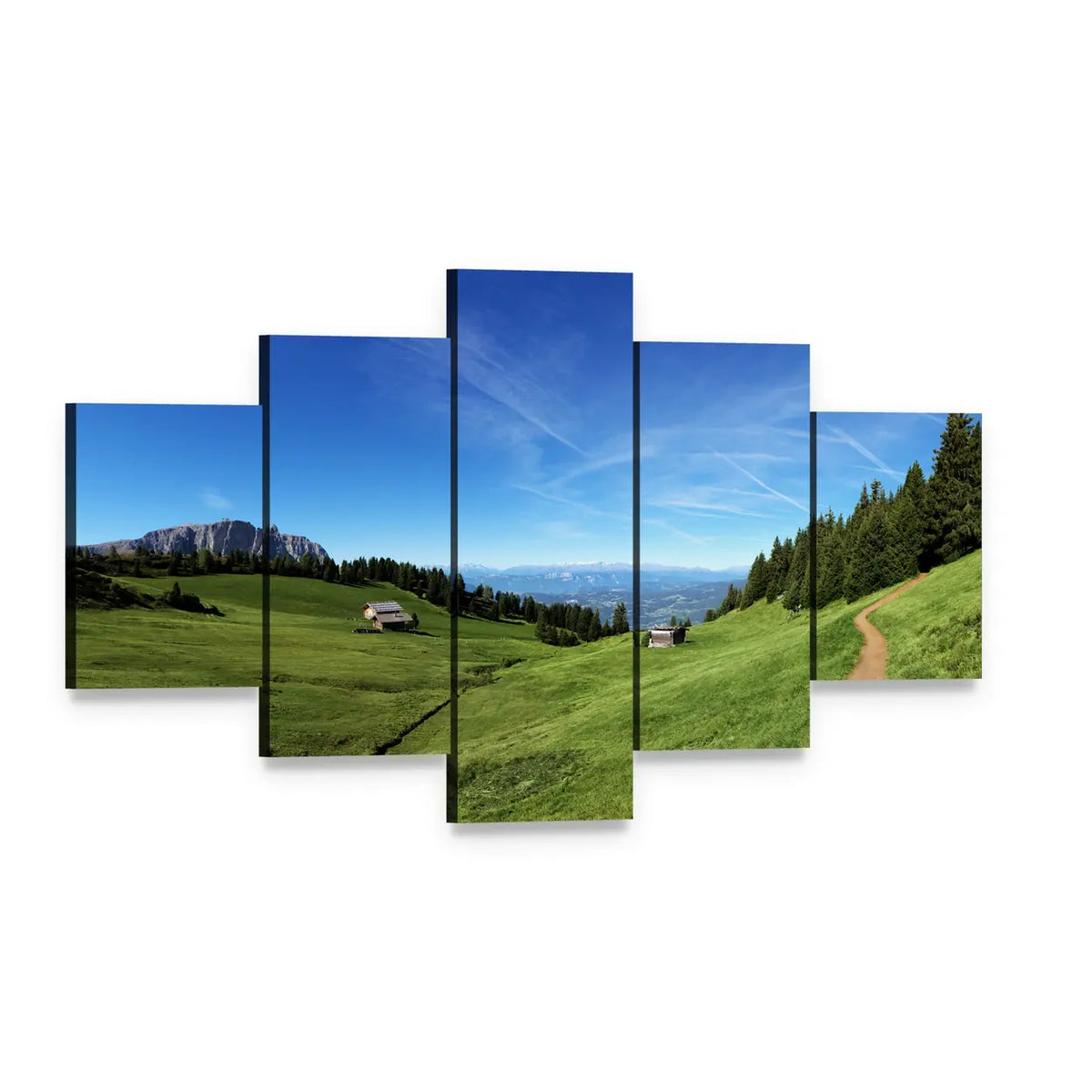 Italian Tyrol Mountain with Hillside Houses Canvas Wall Art, 5 panel 5 Star layout gallery wrapped canvas set, angled product view