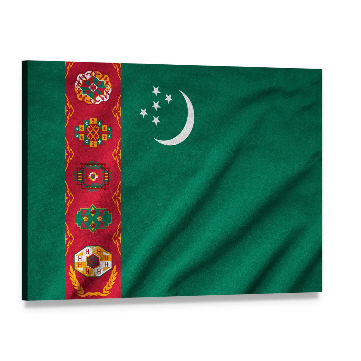Ruffled Turkmenistan Flag Canvas Wall Art, single panel gallery wrapped canvas, angled product view