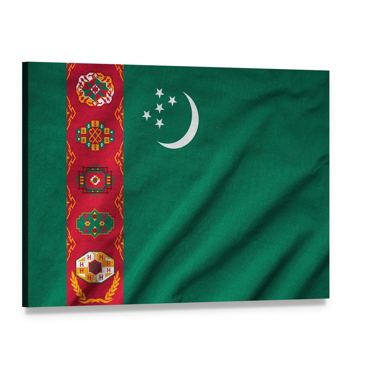 Ruffled Turkmenistan Flag with Crescent and Stars Canvas Wall Art, single panel gallery wrapped canvas, angled product view