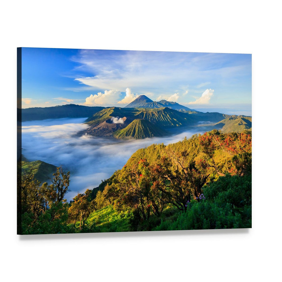 Bromo Volcano at Sunrise Canvas Wall Art, single panel gallery wrapped canvas, angled product view