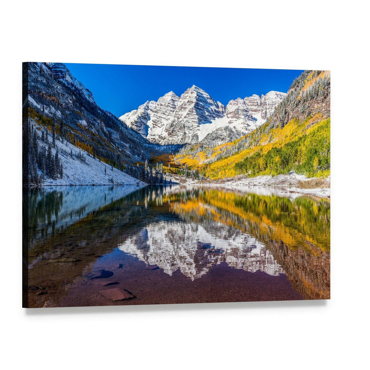 Tranquil Fall Foliage at Maroon Bells Canvas Wall Art, single panel gallery wrapped canvas, angled product view