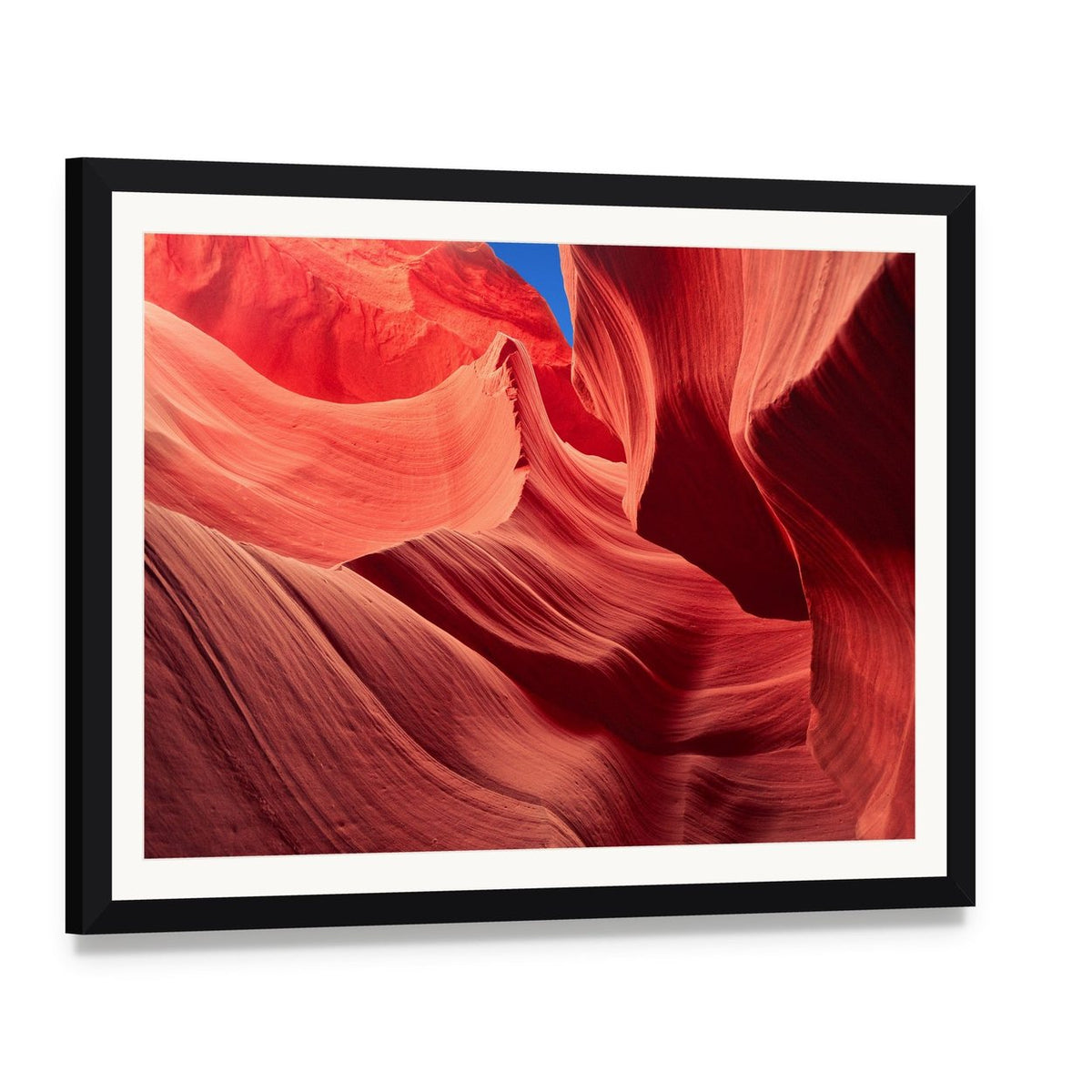 Antelope Canyon Grand Canyon Arizona Canvas Wall Art, framed print with white mat and black frame, angled product view