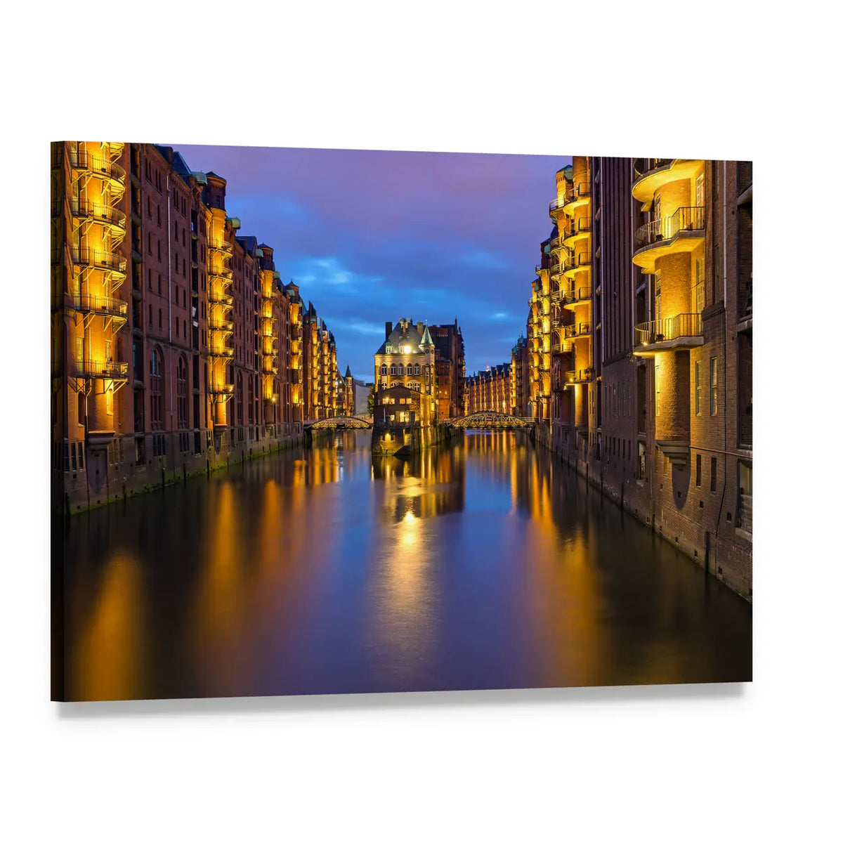 Historic Speicherstadt Evening, Hamburg Canvas Wall Art, single panel gallery wrapped canvas, angled product view