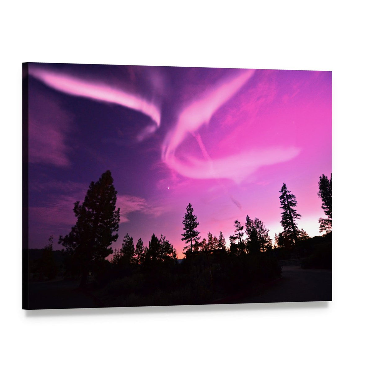 Pink Northern Lights Canvas Wall Art, single panel gallery wrapped canvas, angled product view