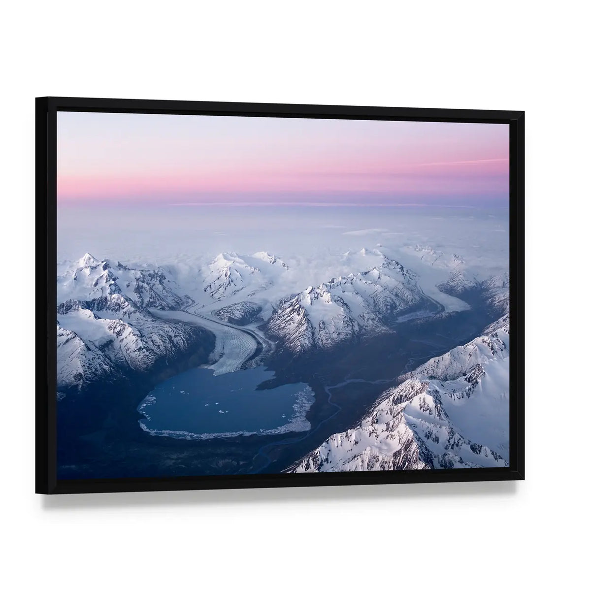 Mount Gannett and Inner Lake George Canvas Wall Art, framed canvas in a black floater frame, angled product view
