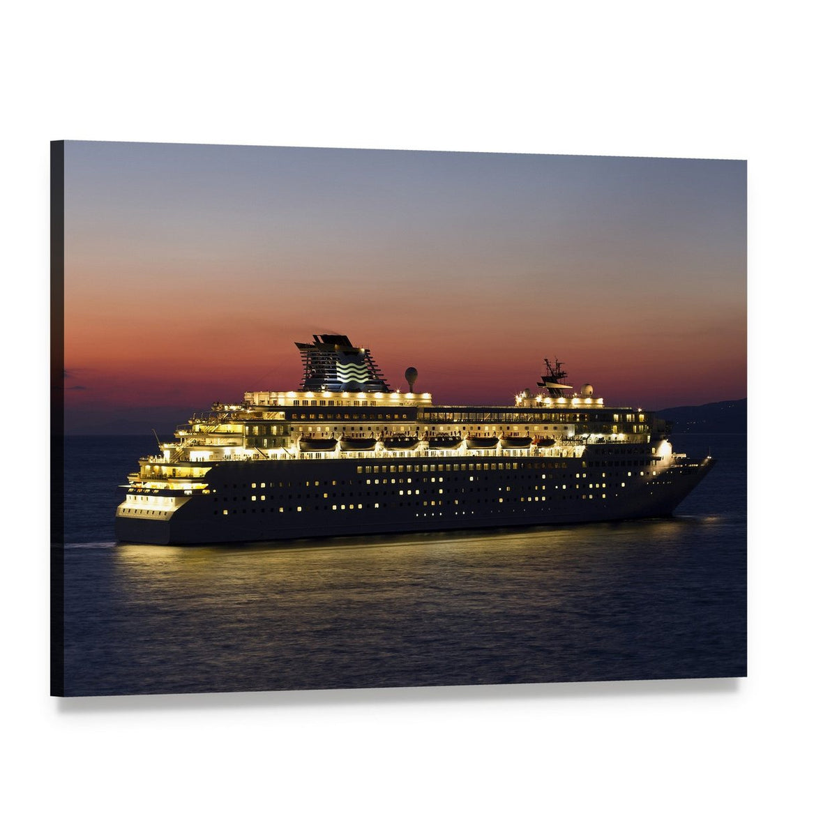 Cruise Ship at Sunset Canvas Wall Art, single panel gallery wrapped canvas, angled product view