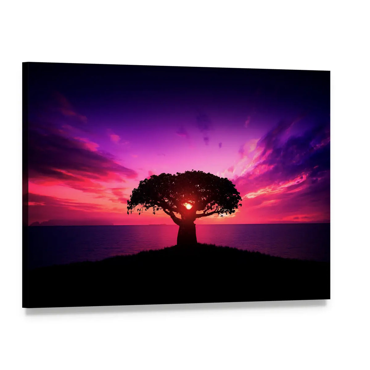 Baobab Tree at Sunset Canvas Wall Art, single panel gallery wrapped canvas, angled product view