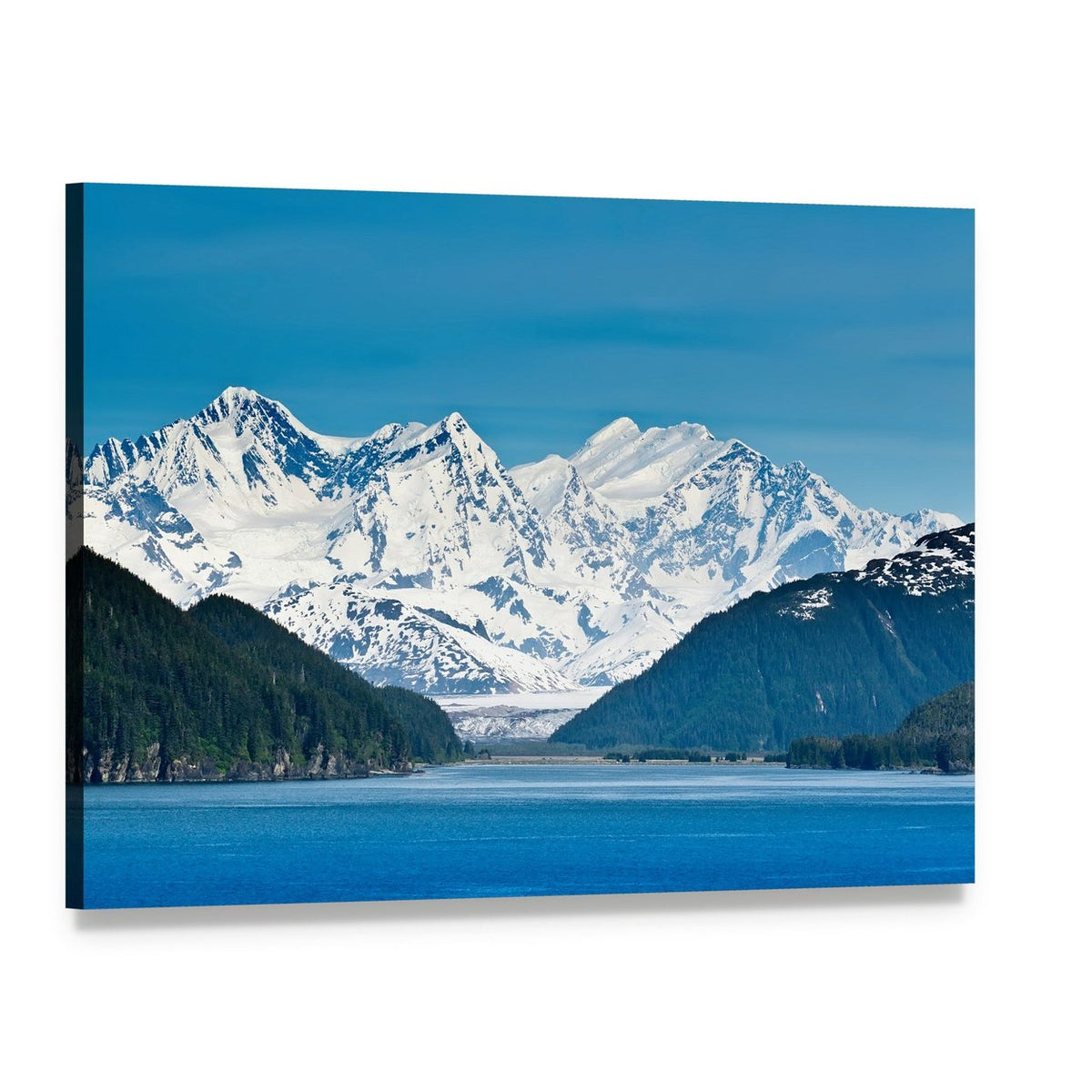 Majestic Snow-capped Mountain View Canvas Wall Art, single panel gallery wrapped canvas, angled product view